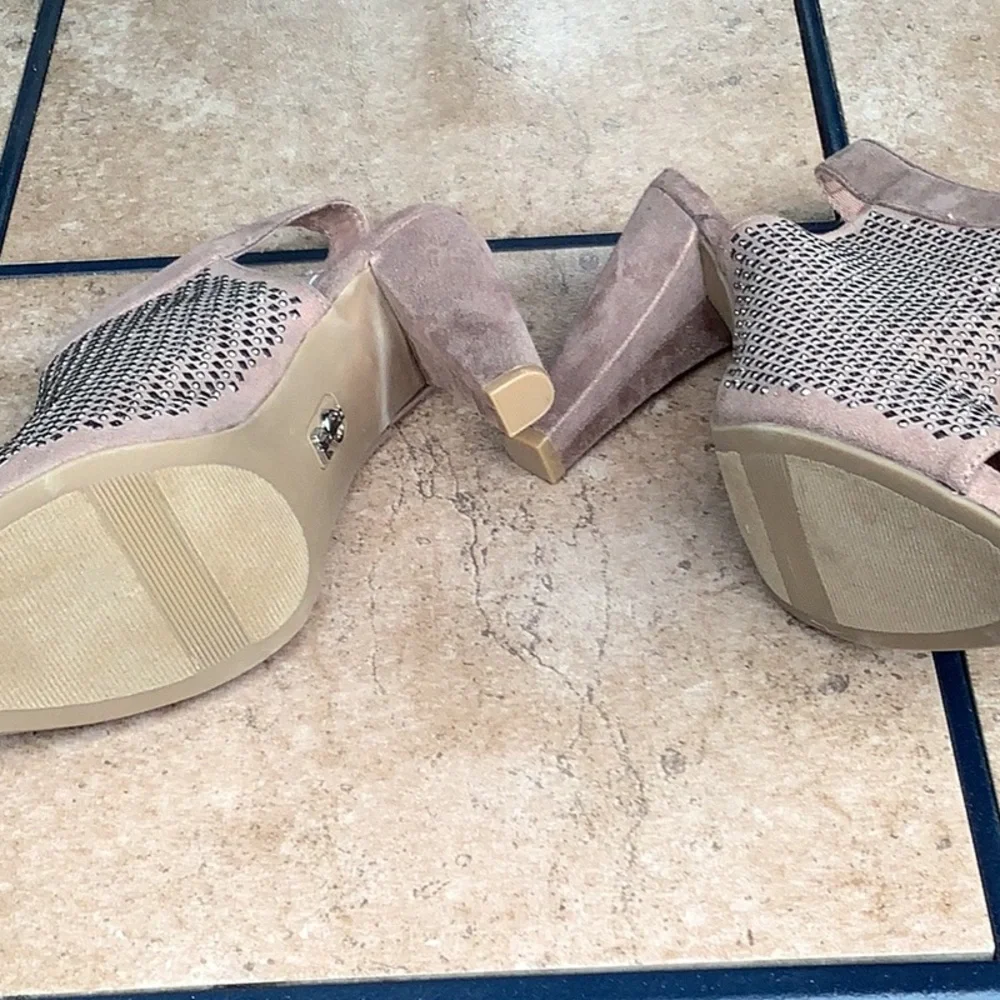 Jennifer Lopez Taupe Studded Peep-Toe Slingback Heels